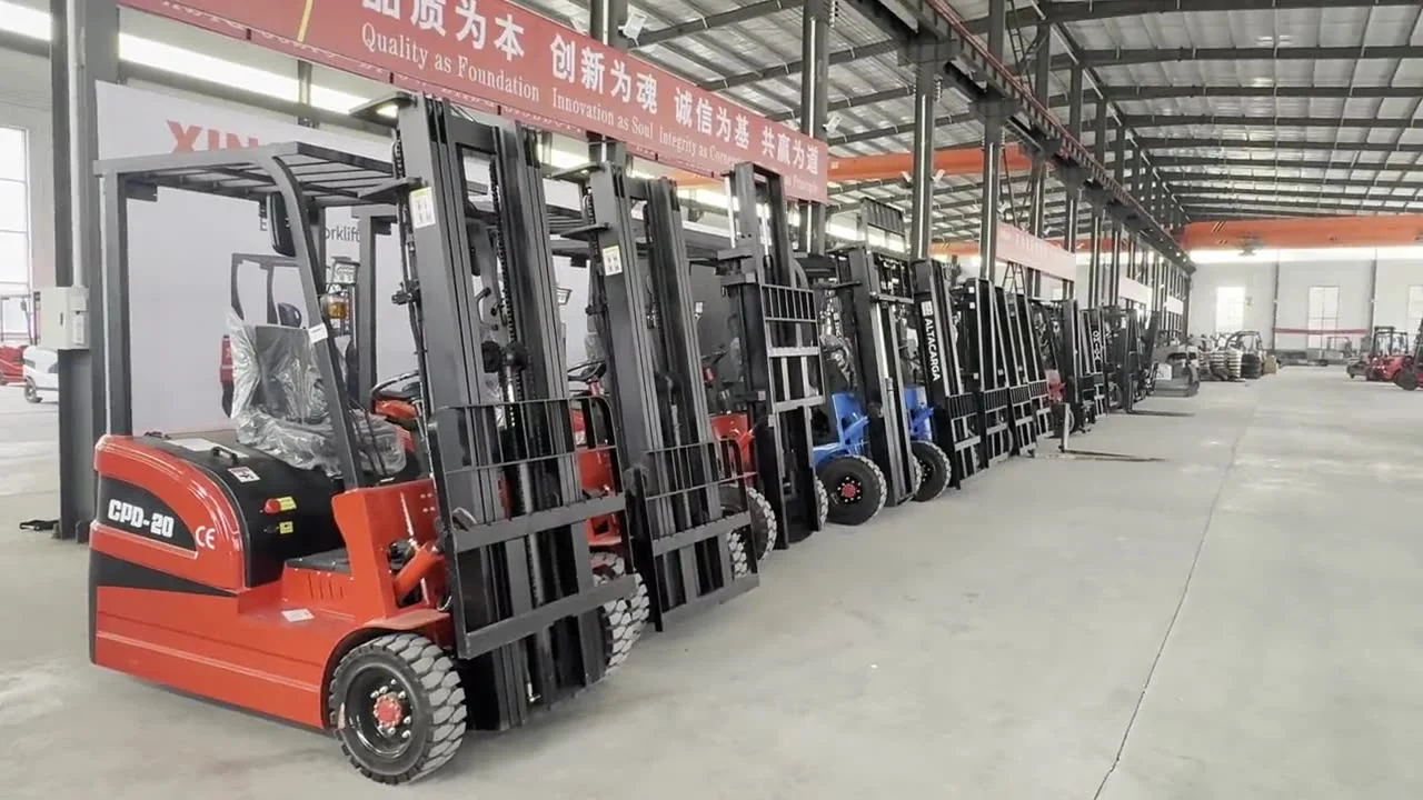 Electric forklifts in a showroom