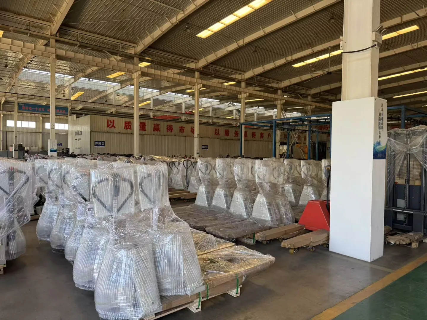 Wrapped handling equipment in a supplier workshop
